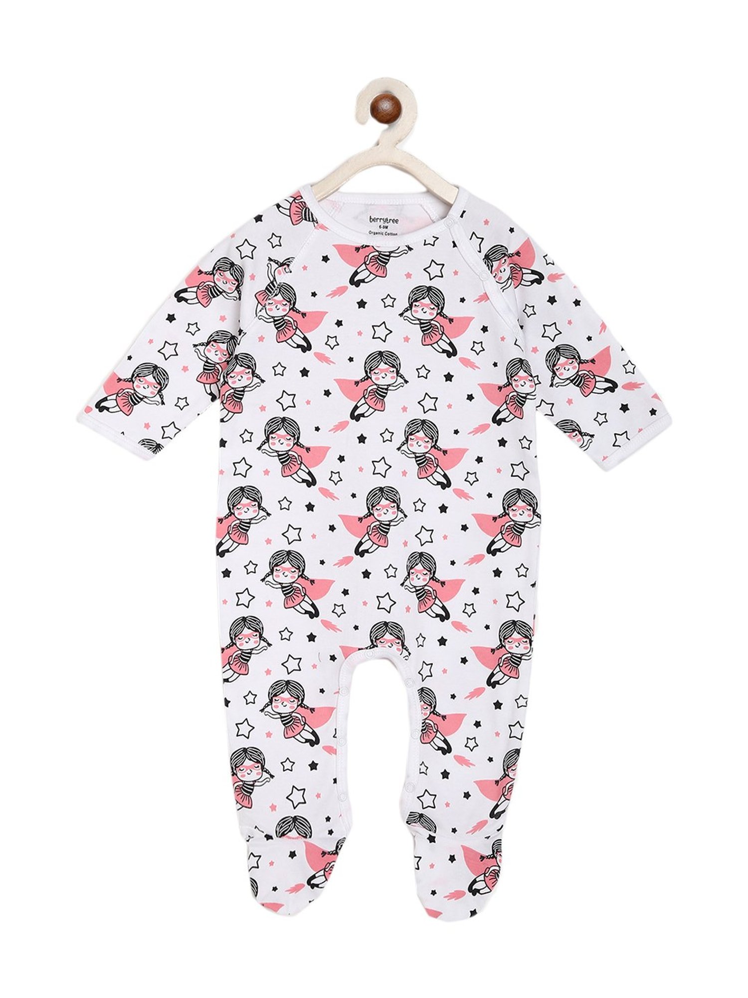 Berrytree Organic Kids Pink Cotton Super Girl Print Rompers