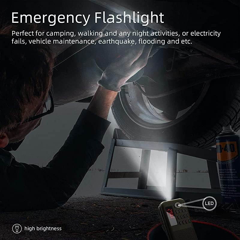 J908 Mini Portable Pocket AM FM Radio with LED Flashlight Digital Radio Speaker Music Player Support Micro SDTF CardUSB Auto Scan Save 1200mAh Rechargeable Battery OperatedGold