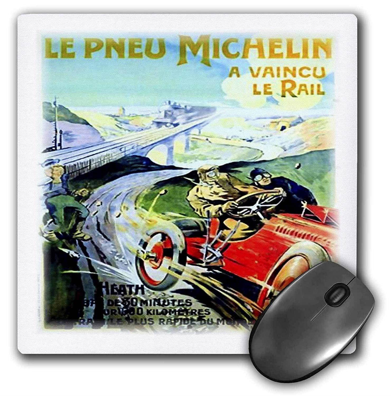 3dRose LLC 8 x 8 x 0.25 Inches French Vintage Race Car N Train Pattern Mouse Pad (mp_46535_1)