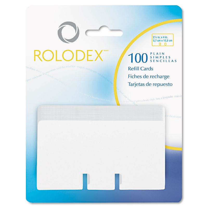 Rolodex Plain Unruled Refill Card 2 1/4 x 4 White 100 Cards/Pack 67558