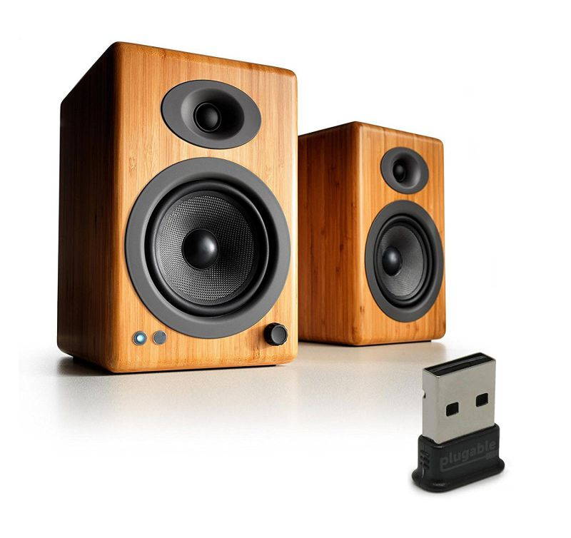 Audioengine A5+ Wireless Bamboo Speakers with Plugable USB Bluetooth Adapter
