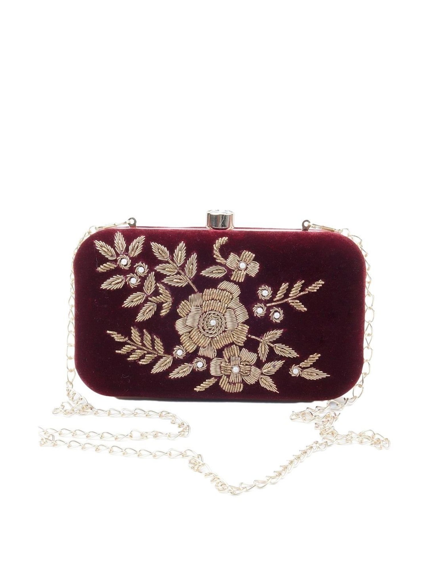 Odette Maroon Fabric Box Clutch