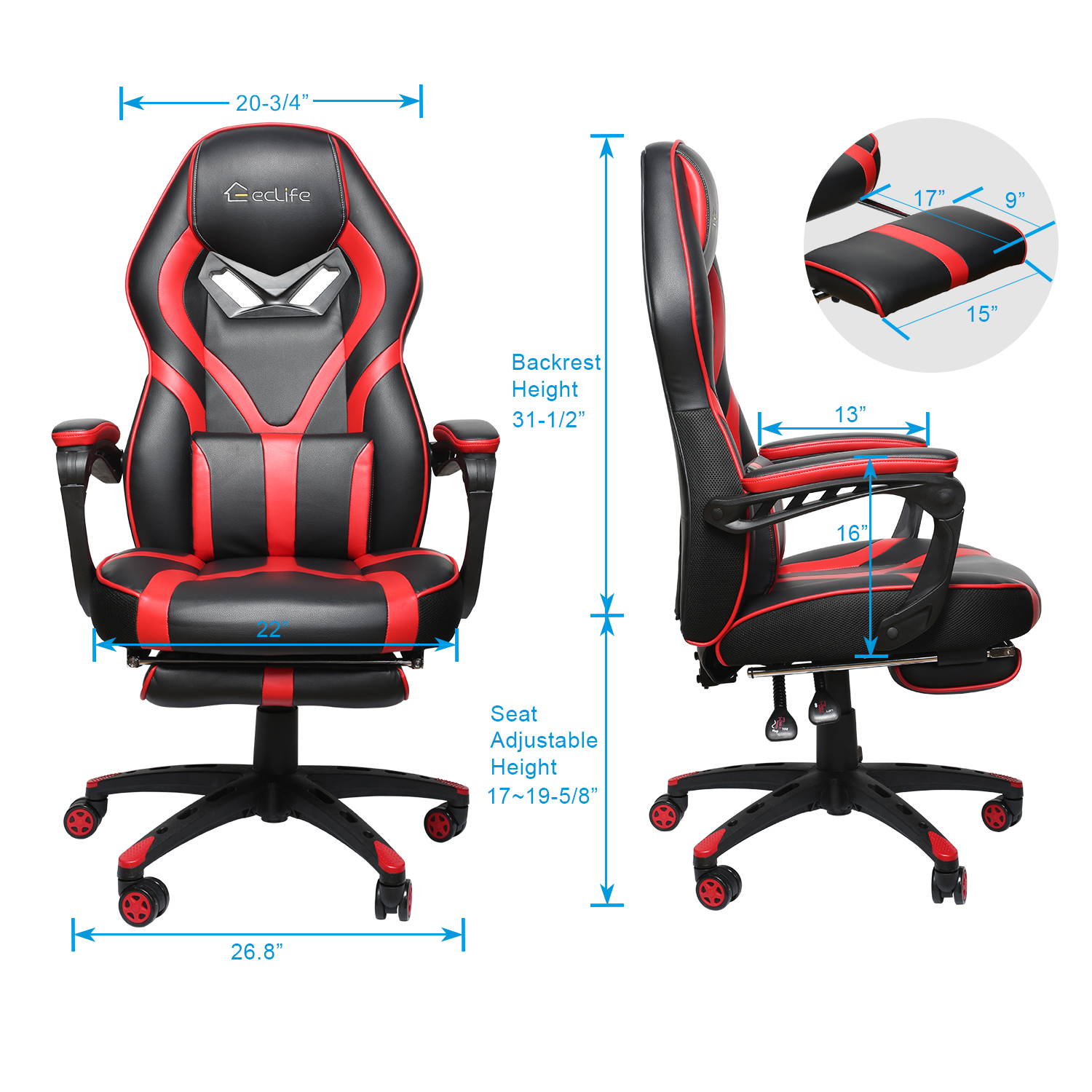 Ergonomic Gaming Chair, Home Office Computer Game Chair, Height Adjustment Recliner 360&deg; Swivel Rocker With Retractable Padded Footrest And Lumbar Pillow E-Sports Chair Super High-back Computer Chair
