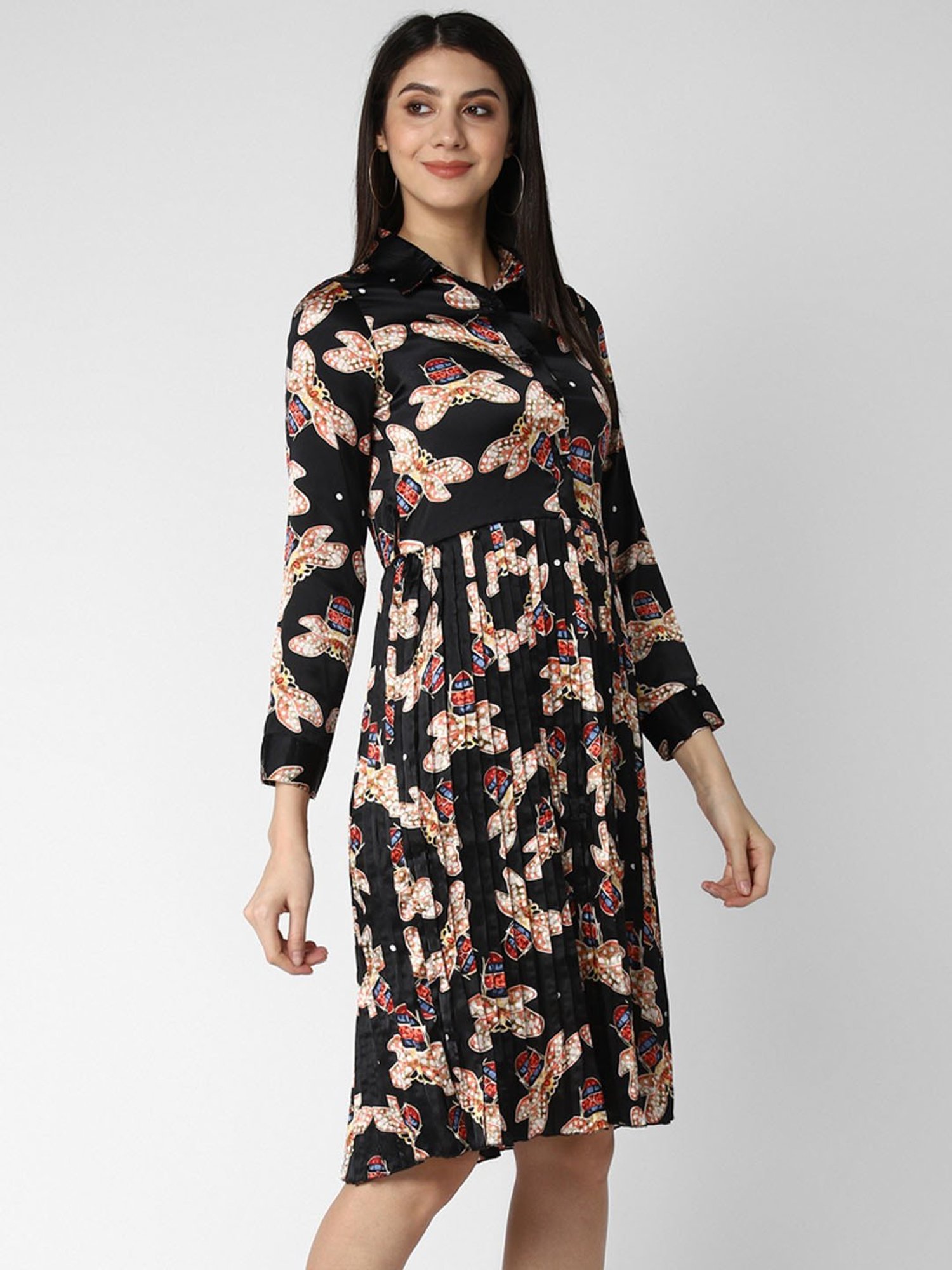 StyleStone Black Printed A Line Dress
