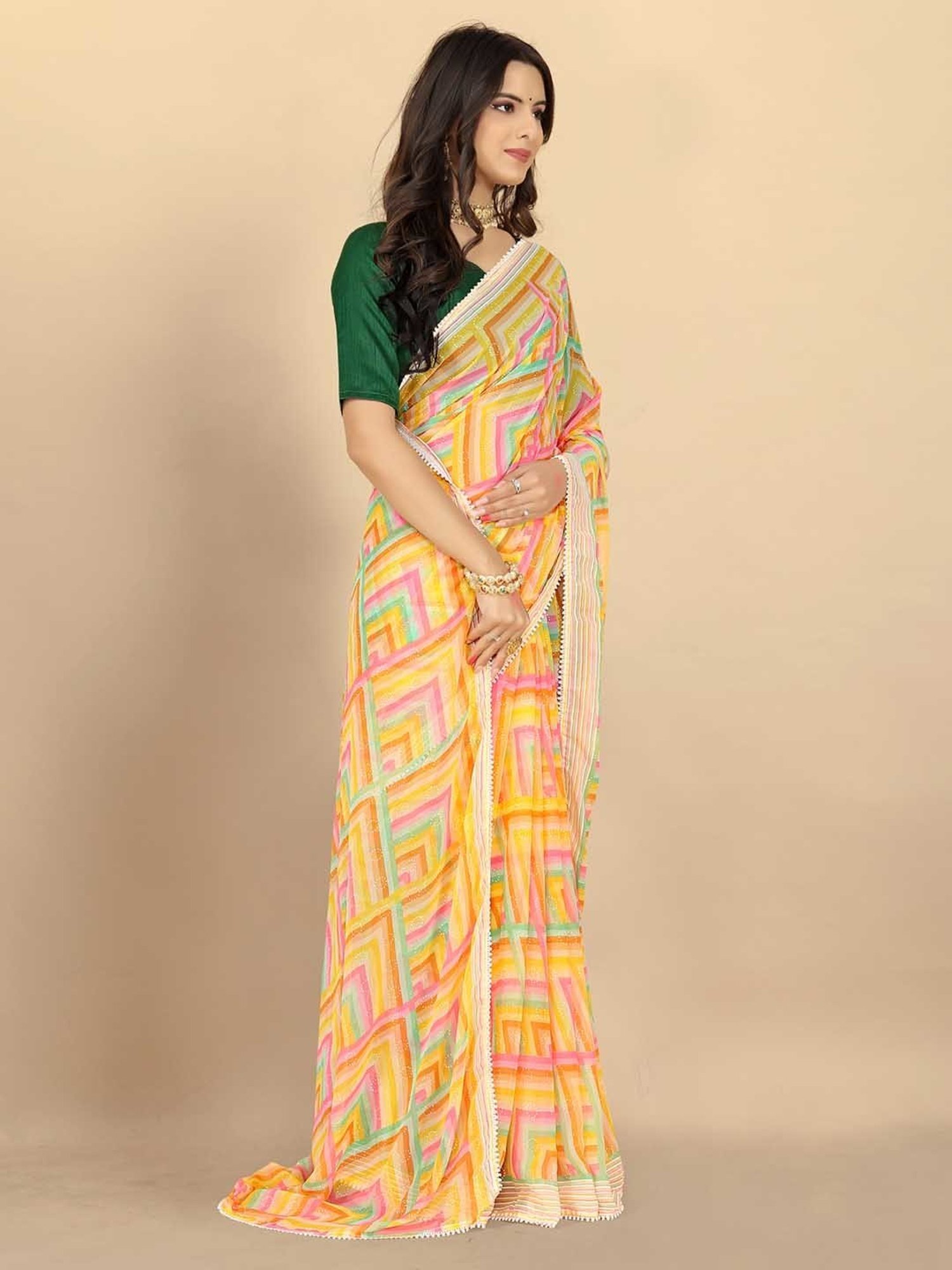 Rangita Yellow Printed Saree With Blouse