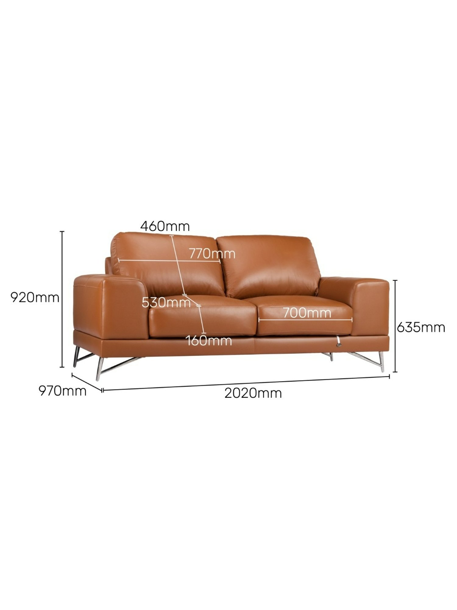 Durian Sanford Contemporary Tan Brown Leather 2 Seater Sofa