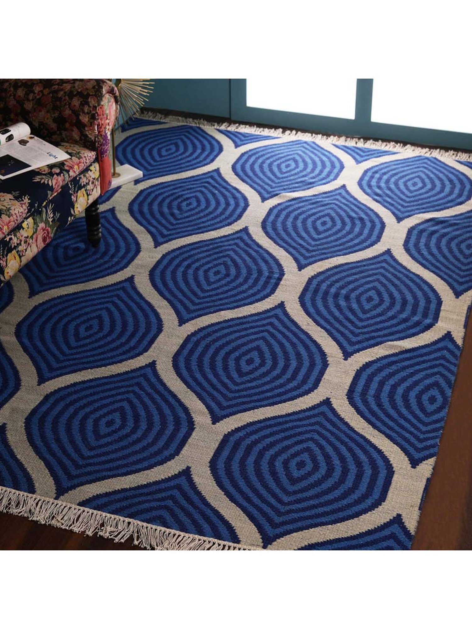 Pequra Blue & Beige Wool XL Carpet - Set of 1