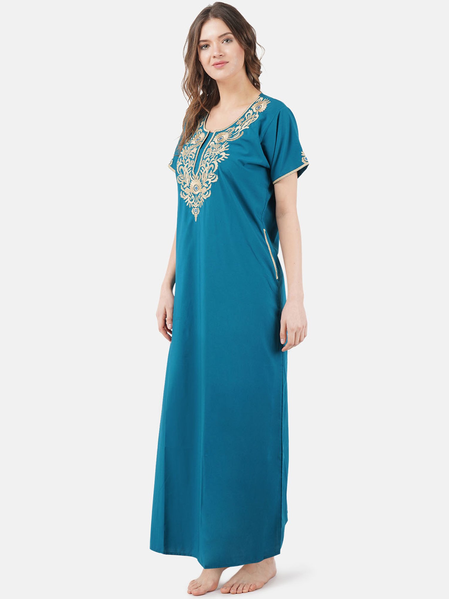 KOI SLEEPWEAR Teal Blue Embroidered Nighty