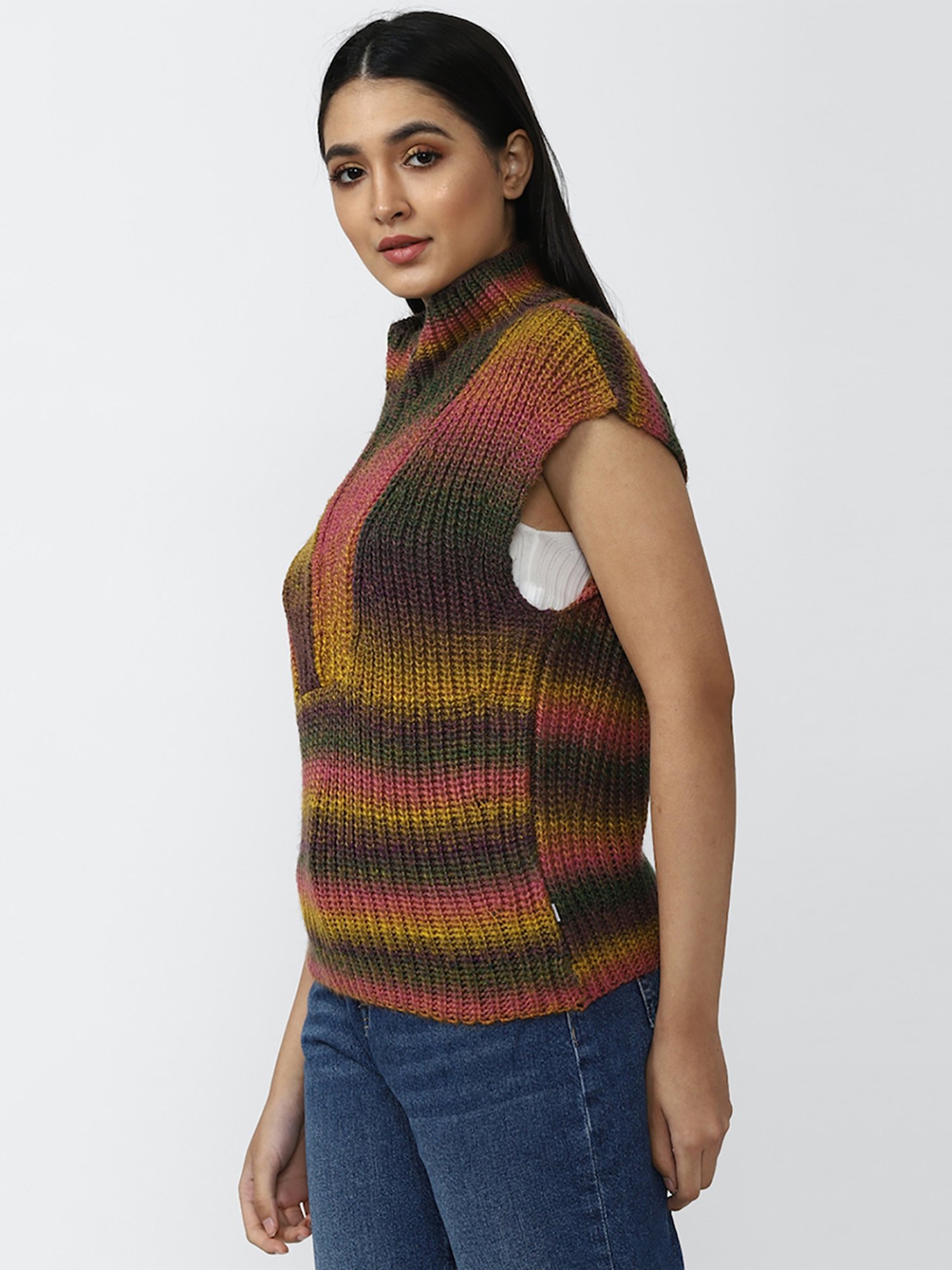 Forever 21 Multicolor Half Sleeves Sweater