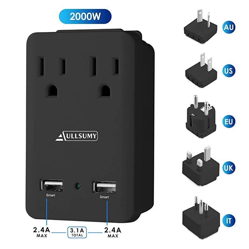 2000W Worldwide Travel Adapter KitUniversal Electrical Adapters 2 USB Ports 2 US Outlets Travel Power ChargerInternational Travel Adapter Plug for Europe UK Australia Italy China Ireland