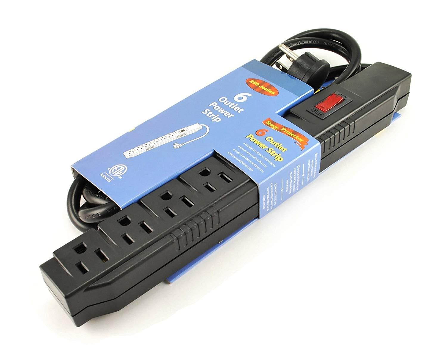 CablesOnline 6 Outlet Surge Strip , Horizontal , 250 Joules, (6 ft.) Cable, with Right Angle Plug