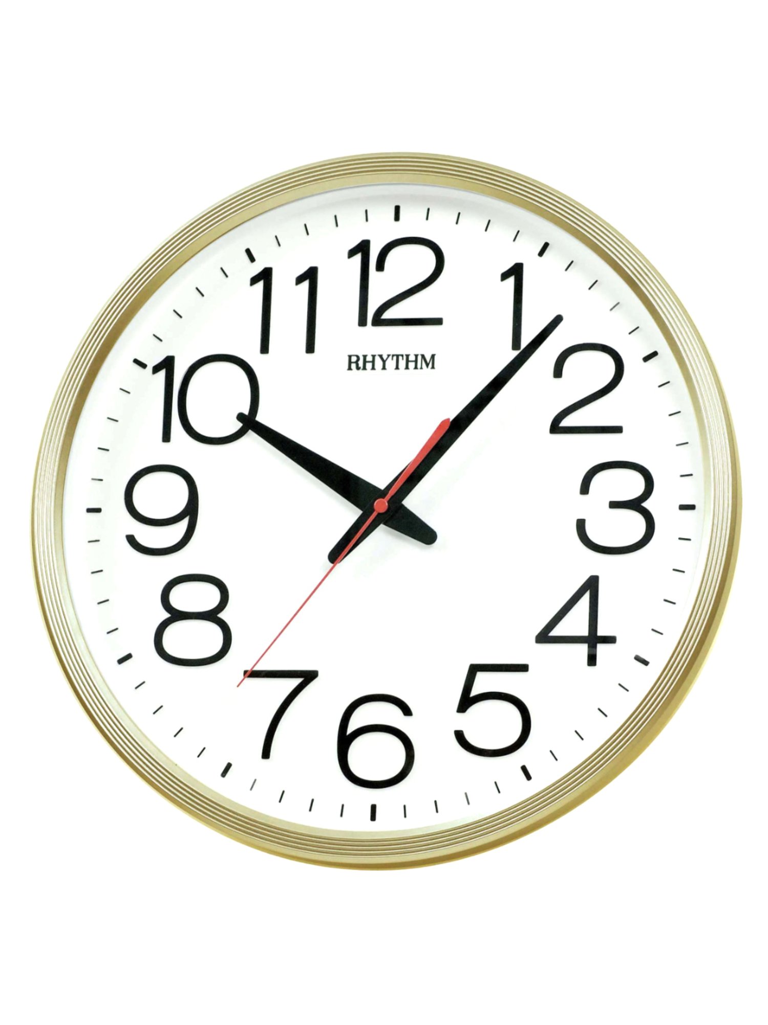 RHYTHM Gold & White Plastic Elegant Round Silky Silent Move Wall Clock