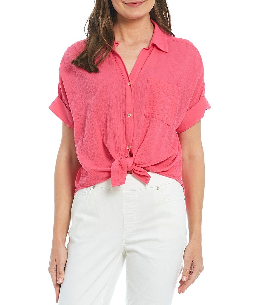 Westbound Drop Shoulder One Pocket Tie-Front Shirt