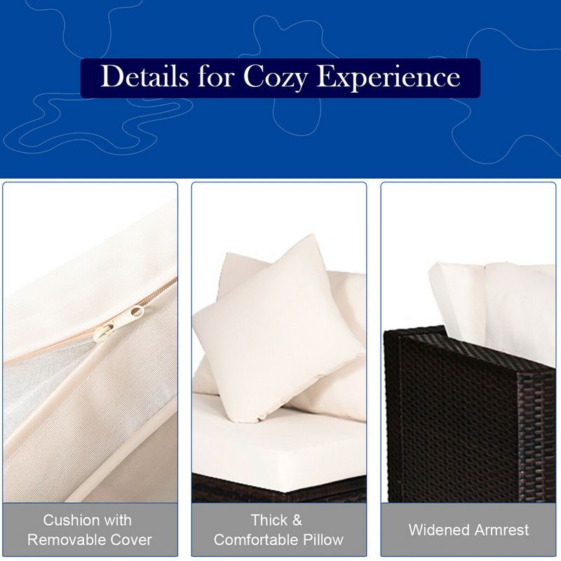 Costway 4PCS Patio Rattan Wicker Sofa Furniture Set Cushioned Conversation Ottoman Set