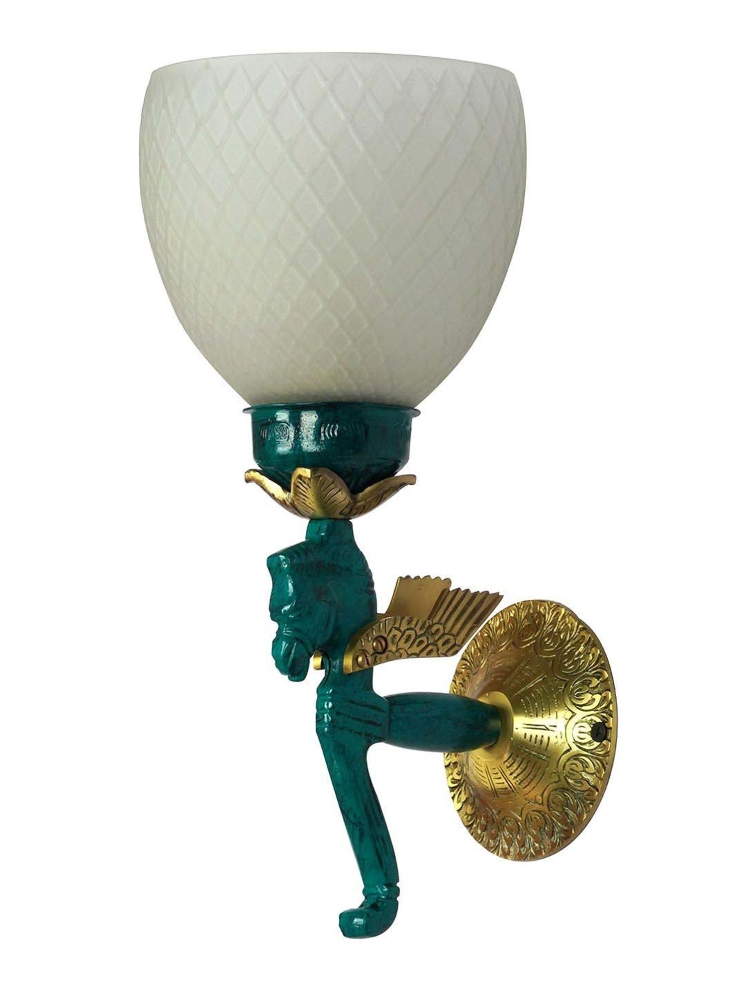 FOS LIGHTING White & Green Aluminium Pegasus Seahorse Wall Sconce With Fabric Shade