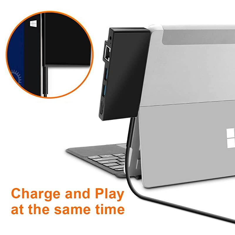 Surface Go Docking Station, USB C Hub HDMI Adapter 5 in 1 Type C Hub with 1000M RJ45 Ethernet, 4K USB C to HDMI, 2 USB 3.0 Ports, Audio/Mic Output(Headset) for Microsoft Surface Go(2018)