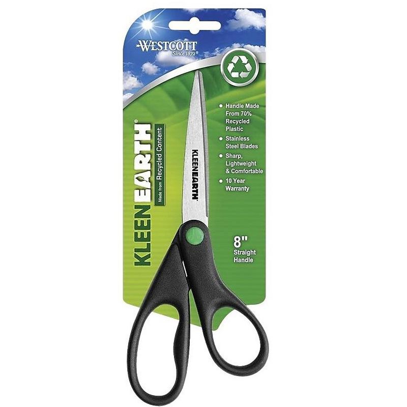 Westcott KleenEarth Recycled Stainless Steel Scissors 8" Straight Black 41418