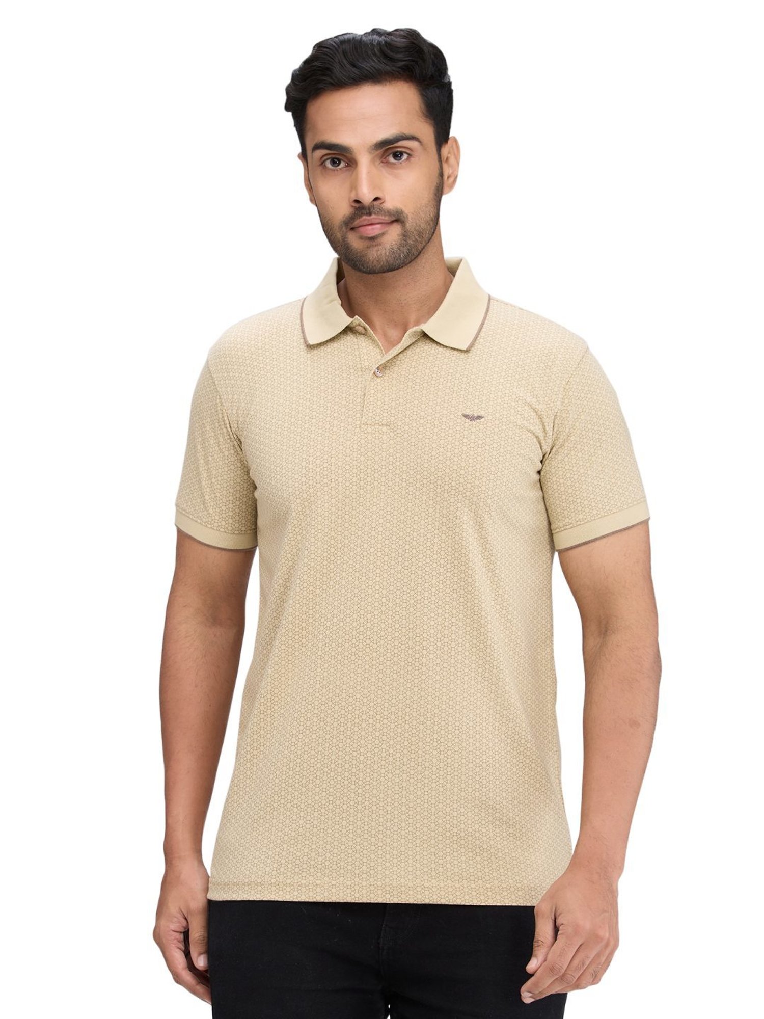 Park Avenue Beige Slim Fit Printed Polo T-Shirt