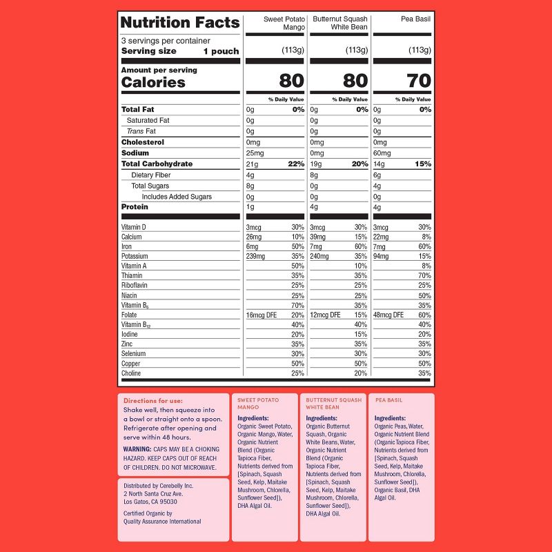 Cerebelly Clean Label Project Purity Award Winning, 8-9 Months Organic Baby Food  Variety pk