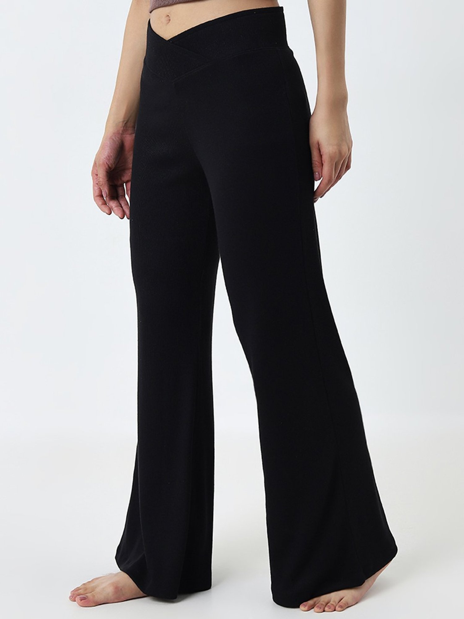Superstar by Westside Black Ribbed Criss-Cross Waist High-Rise Pants