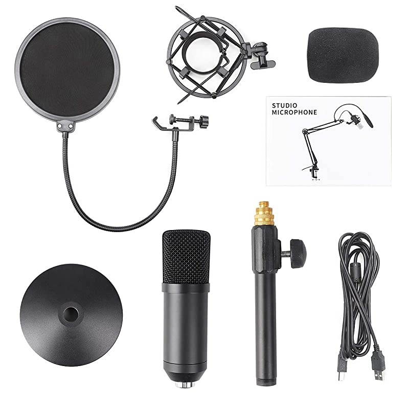 USB Microphone Kit 192kHz/24bit  Condenser Podcast Streaming Cardioid Mic Kit with Sound Card Desktop Stand Shock Mount Pop Filter, Plug & Play for Skype, YouTube, Gaming, Studio Recording
