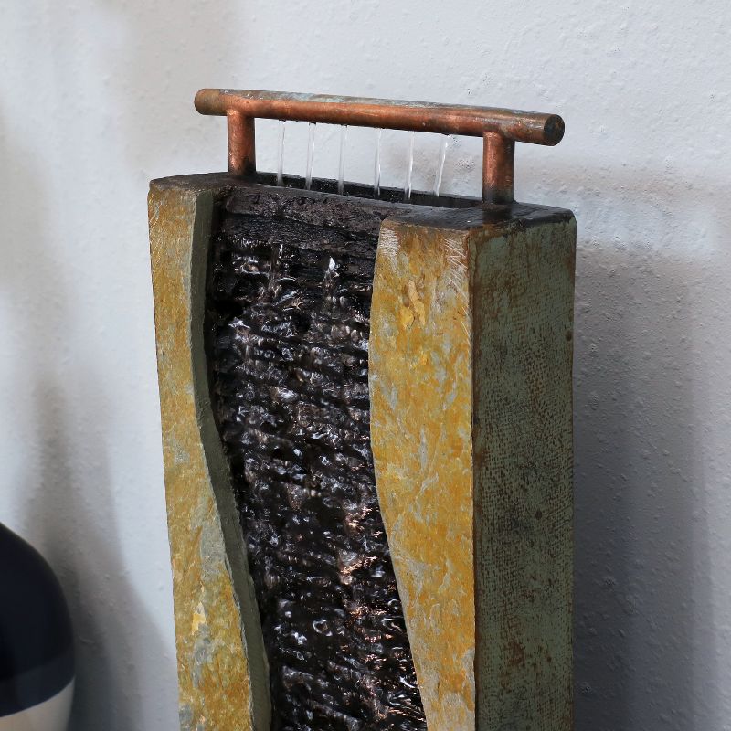 Sunnydaze Indoor Relaxing Home Office Bending Slate Tabletop Water Fountain with LED Light - 17" - Black