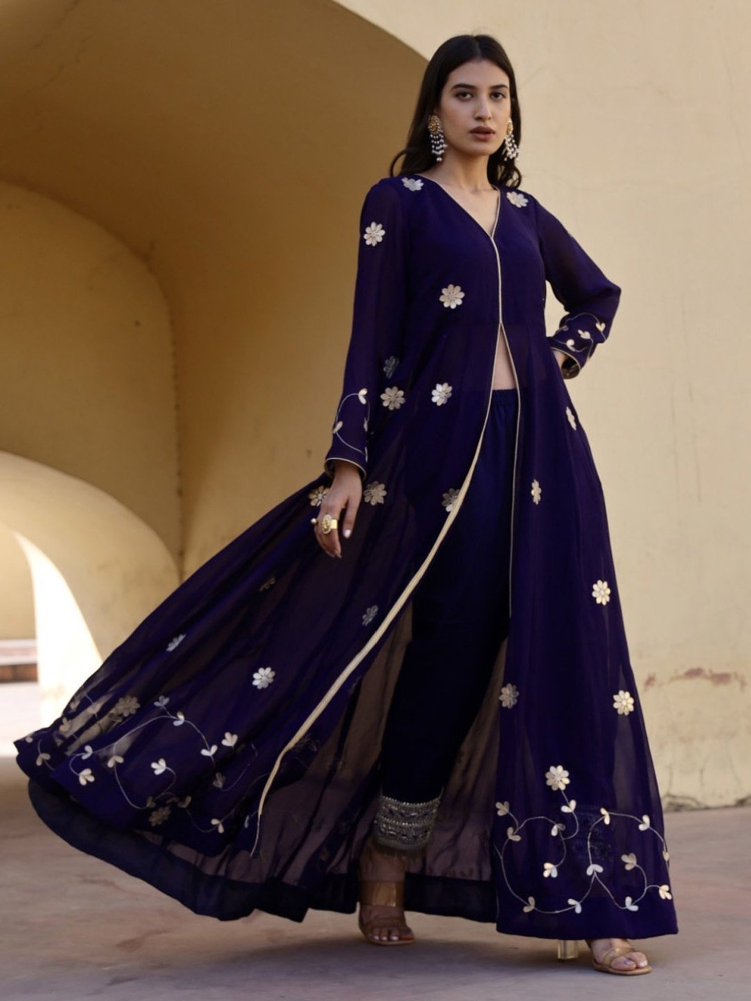 Asrumo Blue Georgette Gotta Patti Work Anarkali Set