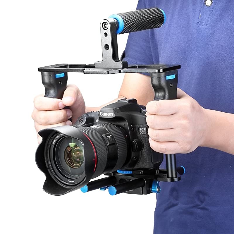 Aluminum Alloy Camera Video Cage Film Movie Making Kit include:(1)Video Cage(1)Top Handle Grip(2)15mm Rod for DSLR Cameras Such as Canon 5D mark II III 700D 650D Nikon D7200 Pentax Sony Olympus