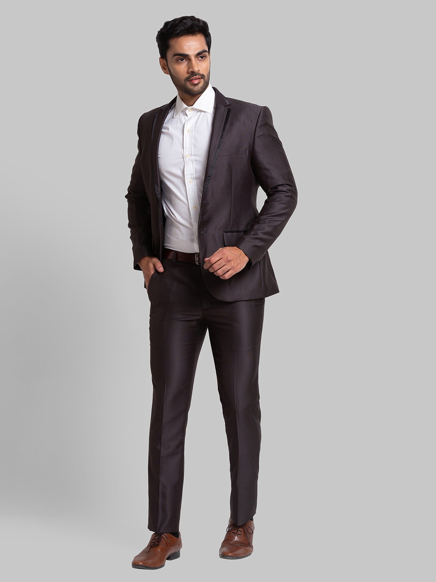 Parx Grey Regular Fit Self Pattern Two Piece Suit