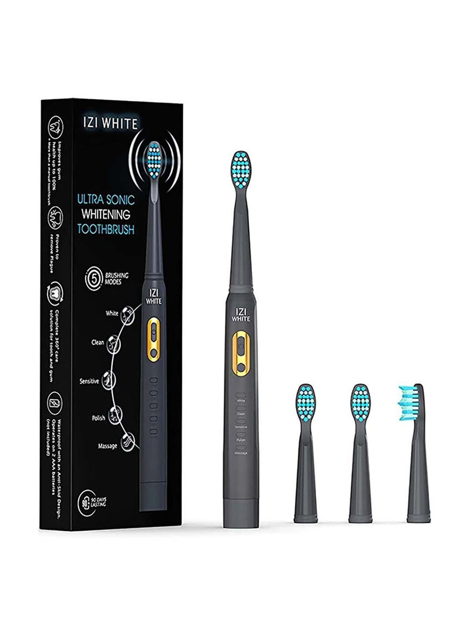 IZI White Ultra Sonic Rechargeable Whitening Electric Toothbrush (Black)