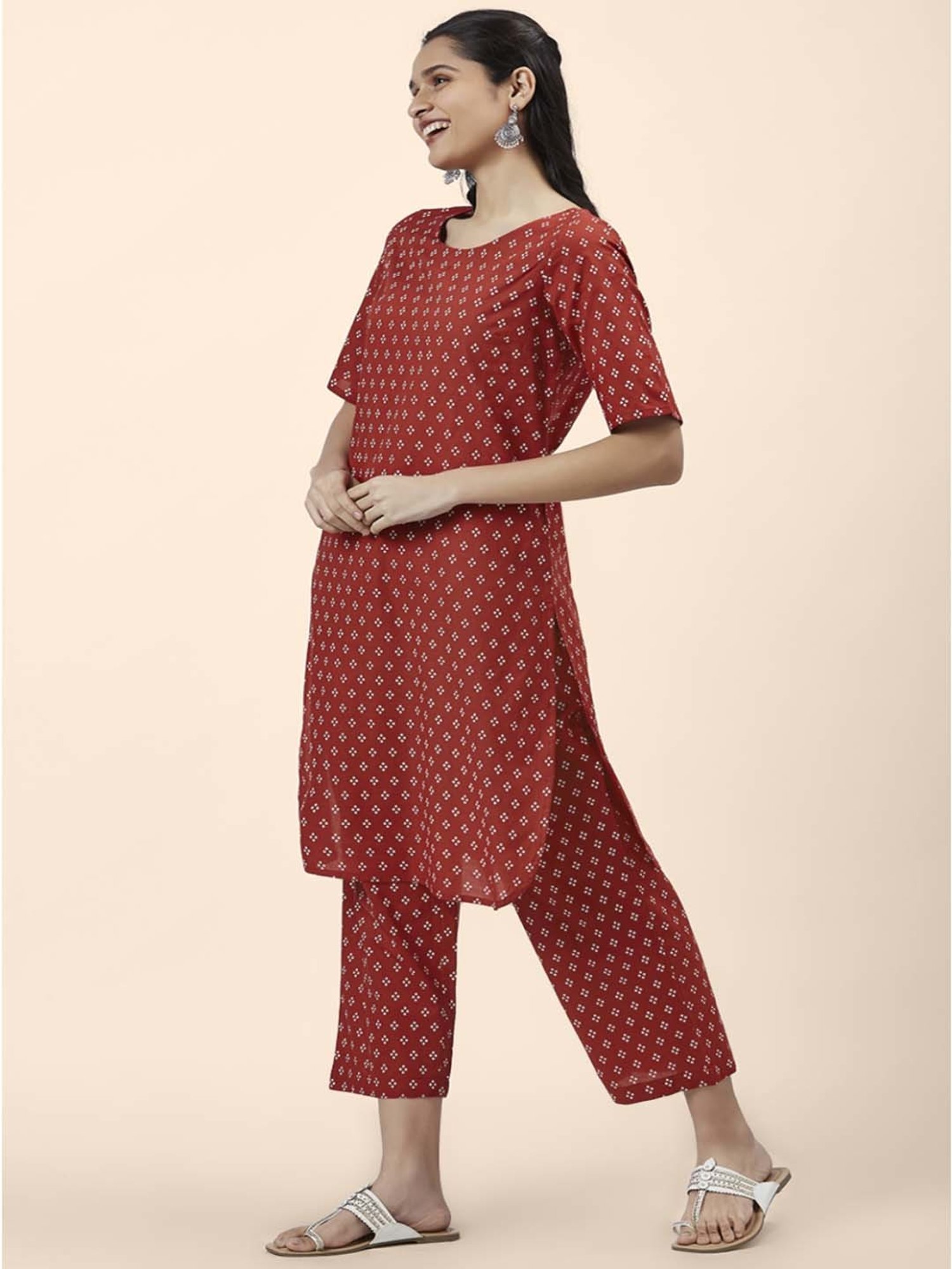 Rangmanch by Pantaloons Red Cotton Printed Kurta Pant Set