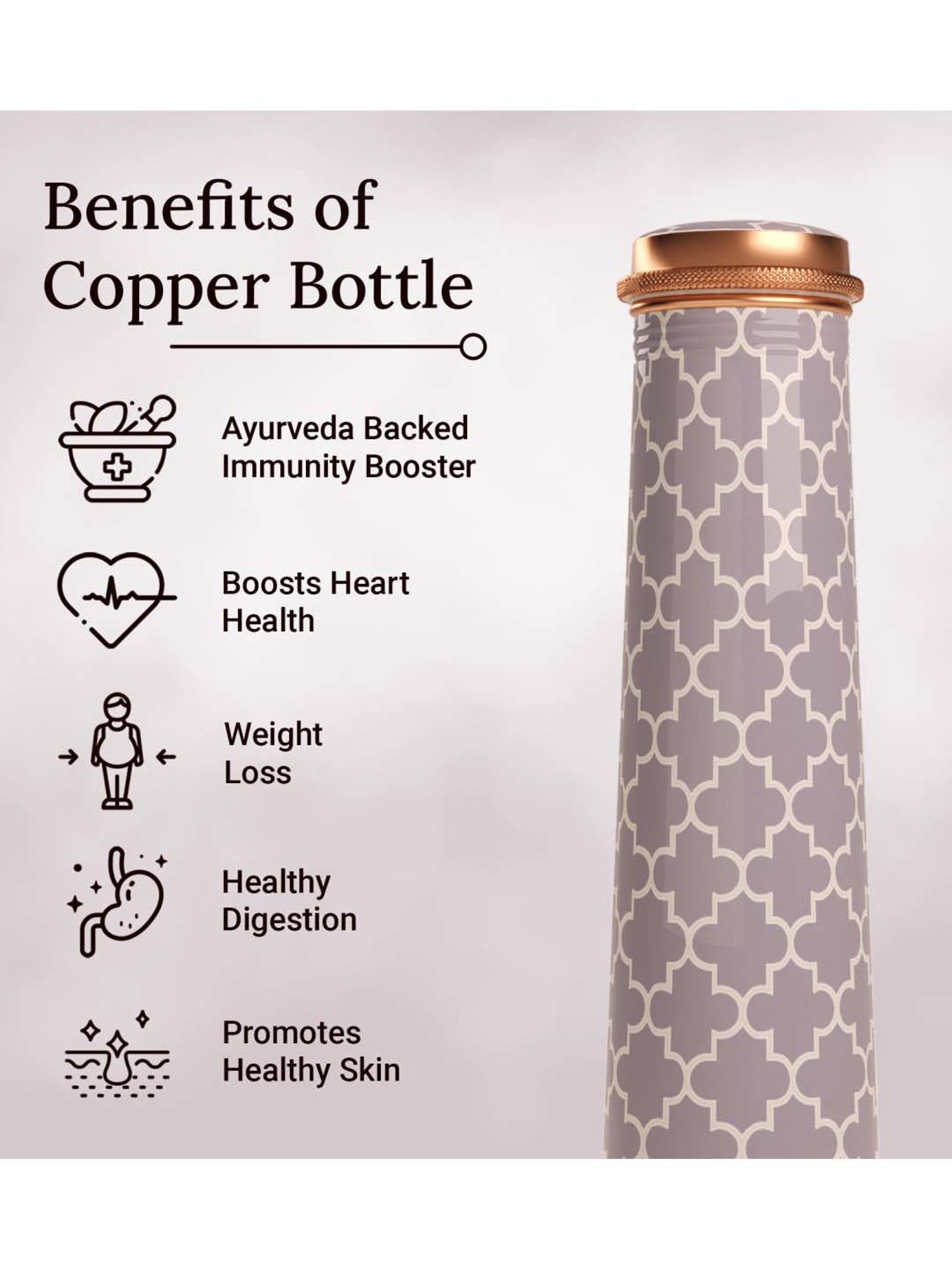 Everything Beautiful Grey Copper Water Bottle - Slim (0.75 L)