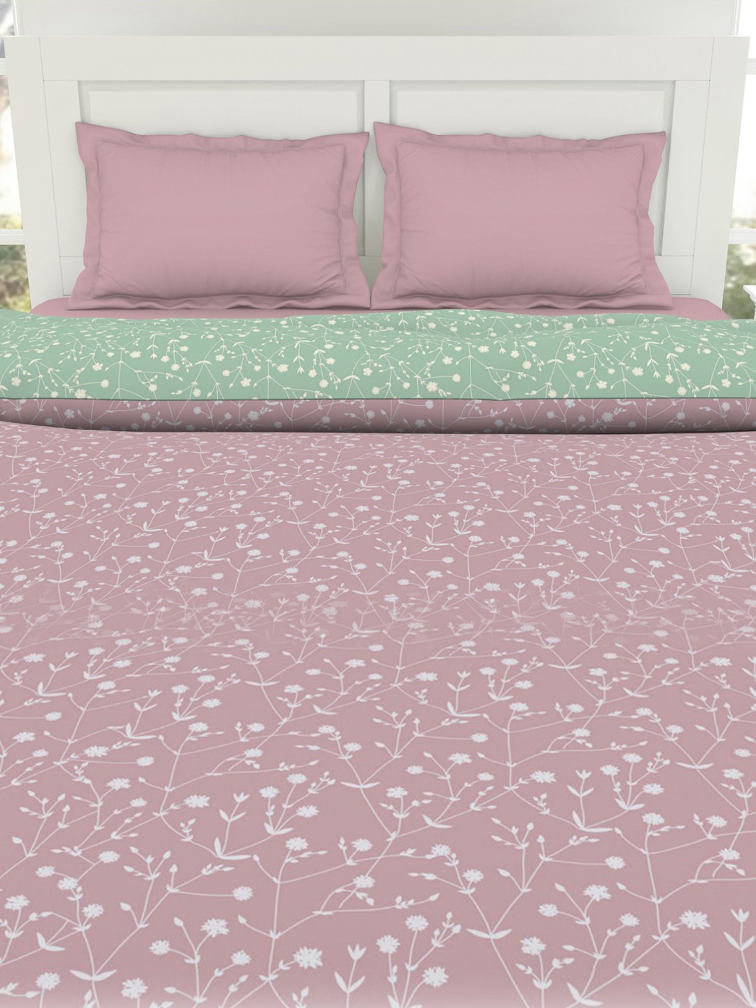 Spaces Floral Pink Cotton Shell Double Bed Quilt