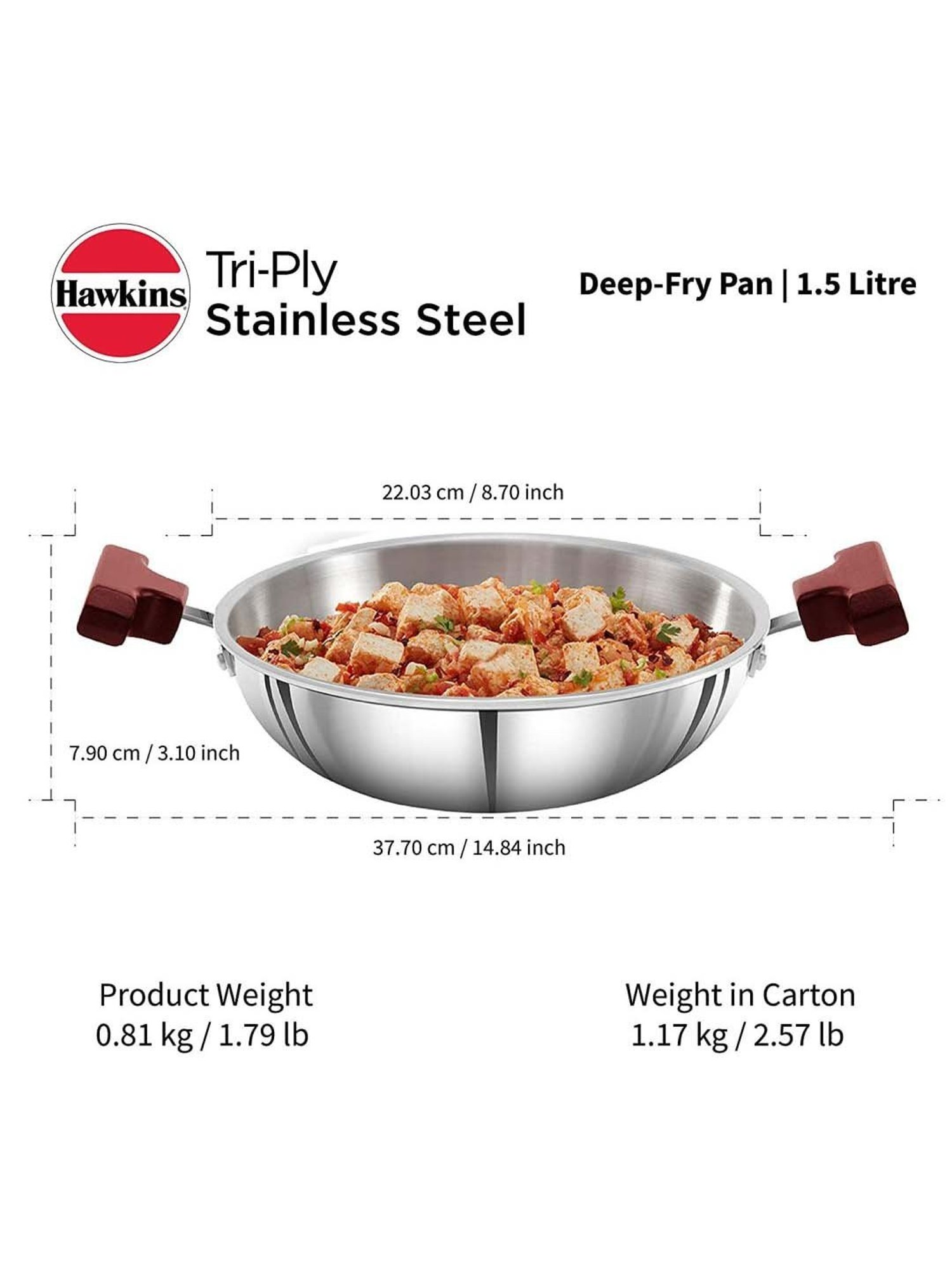 Hawkins Silver Stainless Steel 22.03 cm Gas & Induction Compatible Kadai (1.5 L)