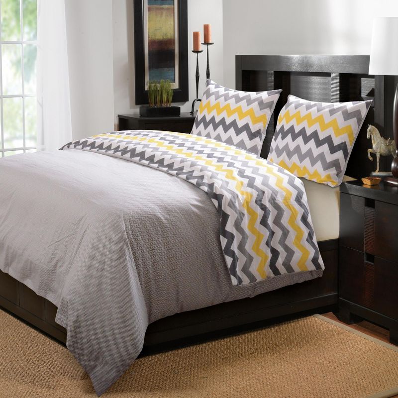 Greenland Home Vida Duvet Cover Set 3 Piece - Yellow/Gray  King
