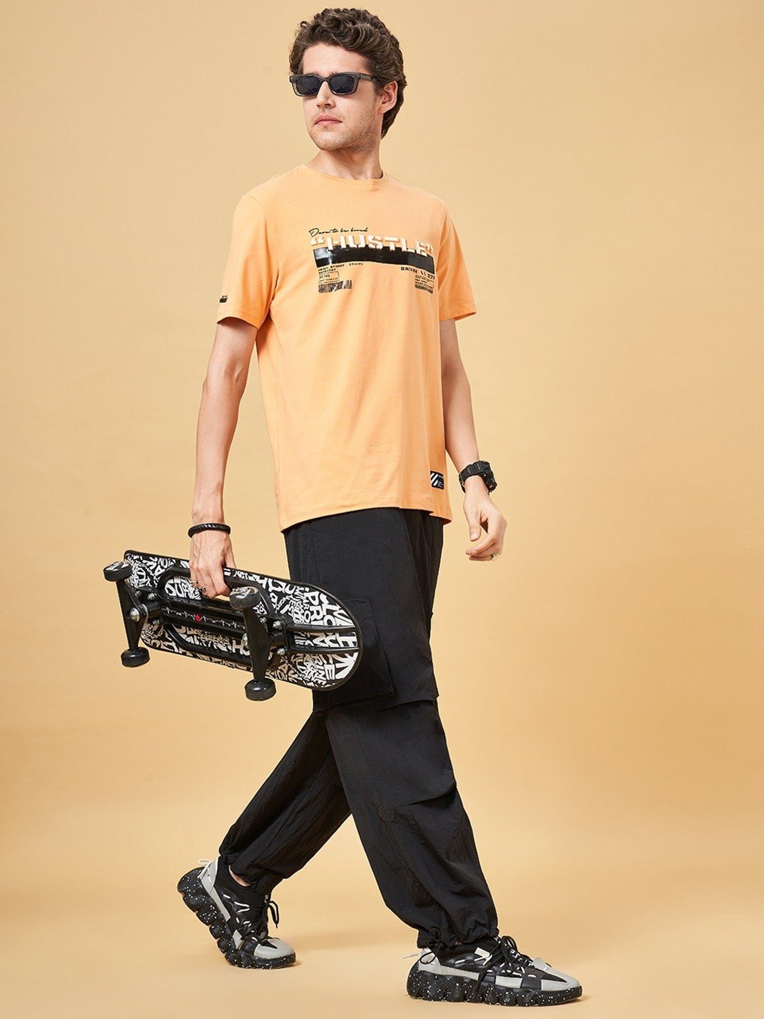 Street 808 By Pantaloons Peach Cobbler Regular Fit Printed T-Shirt