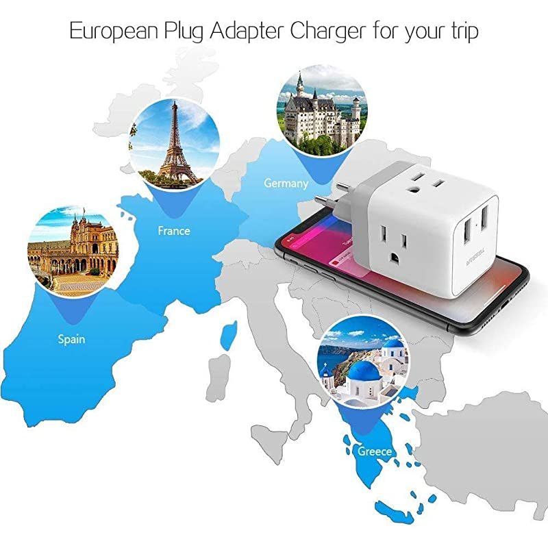 to Europe Plug Adapter European Travel Plug Adapter TESSAN Wall Power Adapter with 2 B Charging Ports Outlet Adaptor for A to Most of Europe France Germany Italy Greece Spain IcelandType C