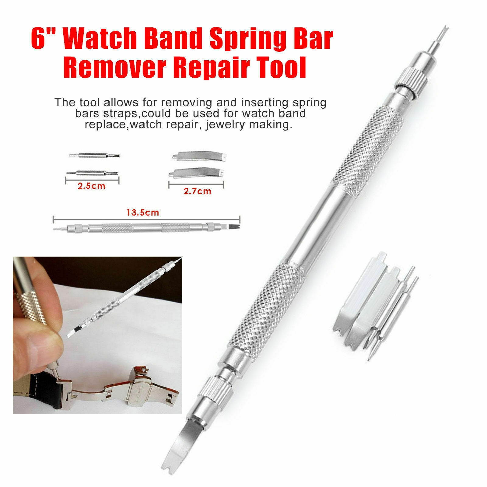 Metal Watch Bracelet Band Link Remover Spring Bar Repair Tool w/ Extra Pins