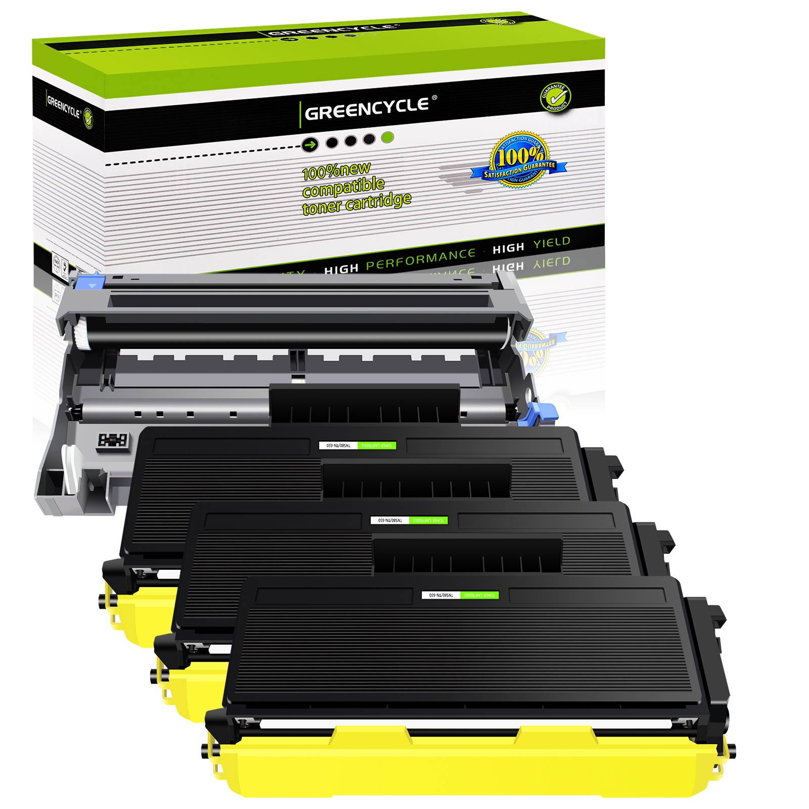 GREENCYCLE 4PK Set Compatible with Brother TN650 DR620 (3 Toner, 1 Drum) High Yield for DCP-8050DN HL-5340D Printer