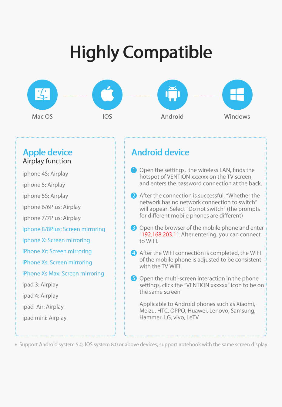 Vention WiFi Display Dongle 4K Wireless HDMI Adapter Airplay Miracast for TV Stick - Compatible with iOS Android Mac Windows, Support DLNA Airplay Mirror Function
