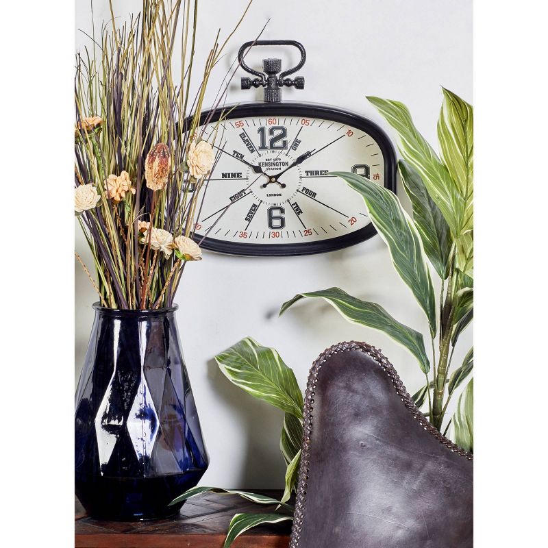 18" x 16" Vintage English Style Rounded Rectangle Metal Wall Clock with Finial Black - Olivia & May