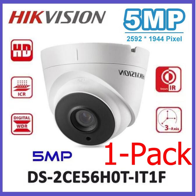 Hikvision DS-2CE56H0T-IT3F CCTV Camera 5MP HD  4-in-1 (TVI/AHD/CVI/CVBS) Security Dome Camera Analog 3.6mm Varifocal Lens 100ft IR Indoor & Outdoor Weatherproof IP67 , 2 Camera Kit