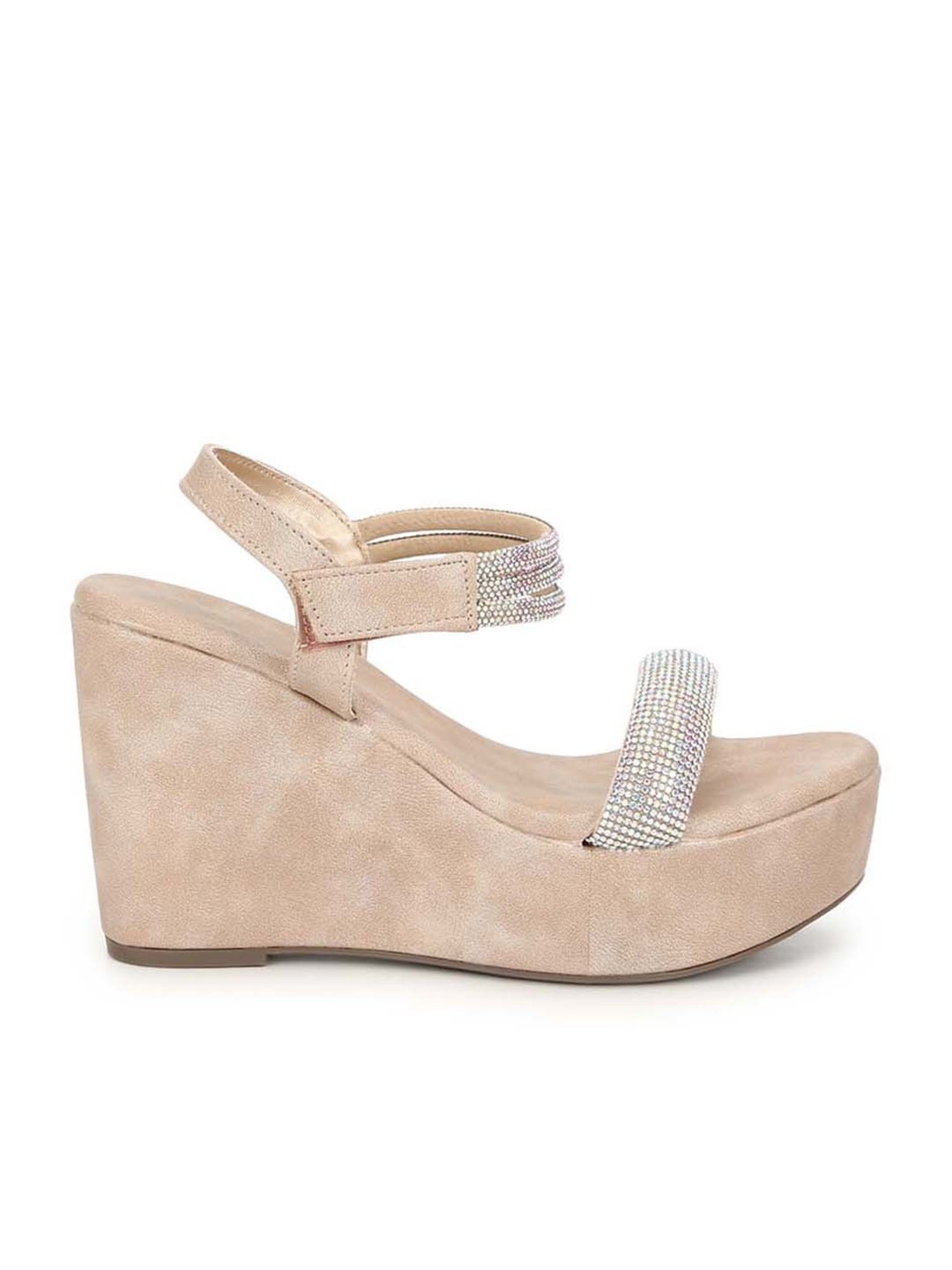 Truffle Collection Women's Beige Ankle Strap Wedges