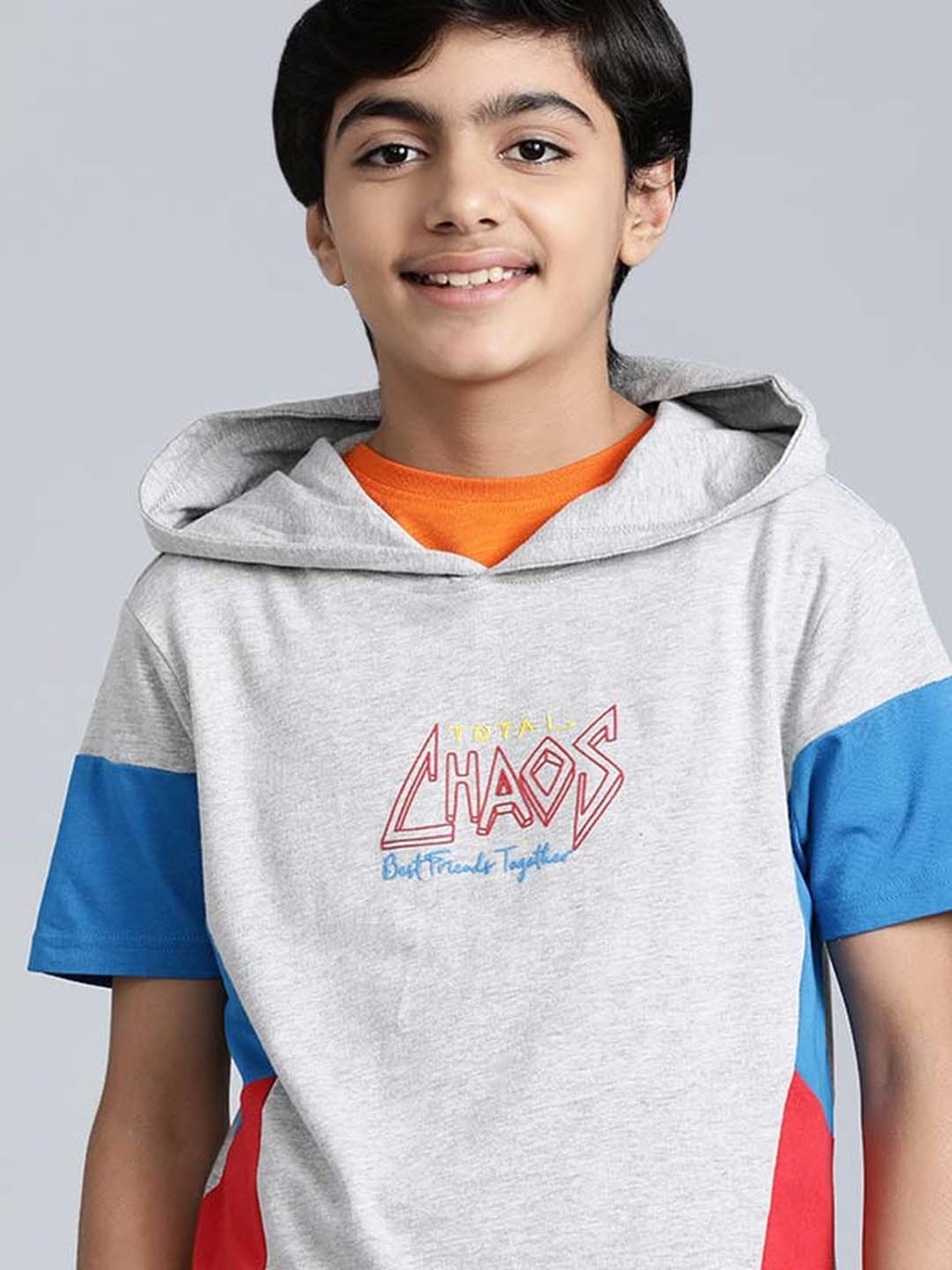 Indian Terrain Kids Grey & Blue Cotton Printed T-Shirt