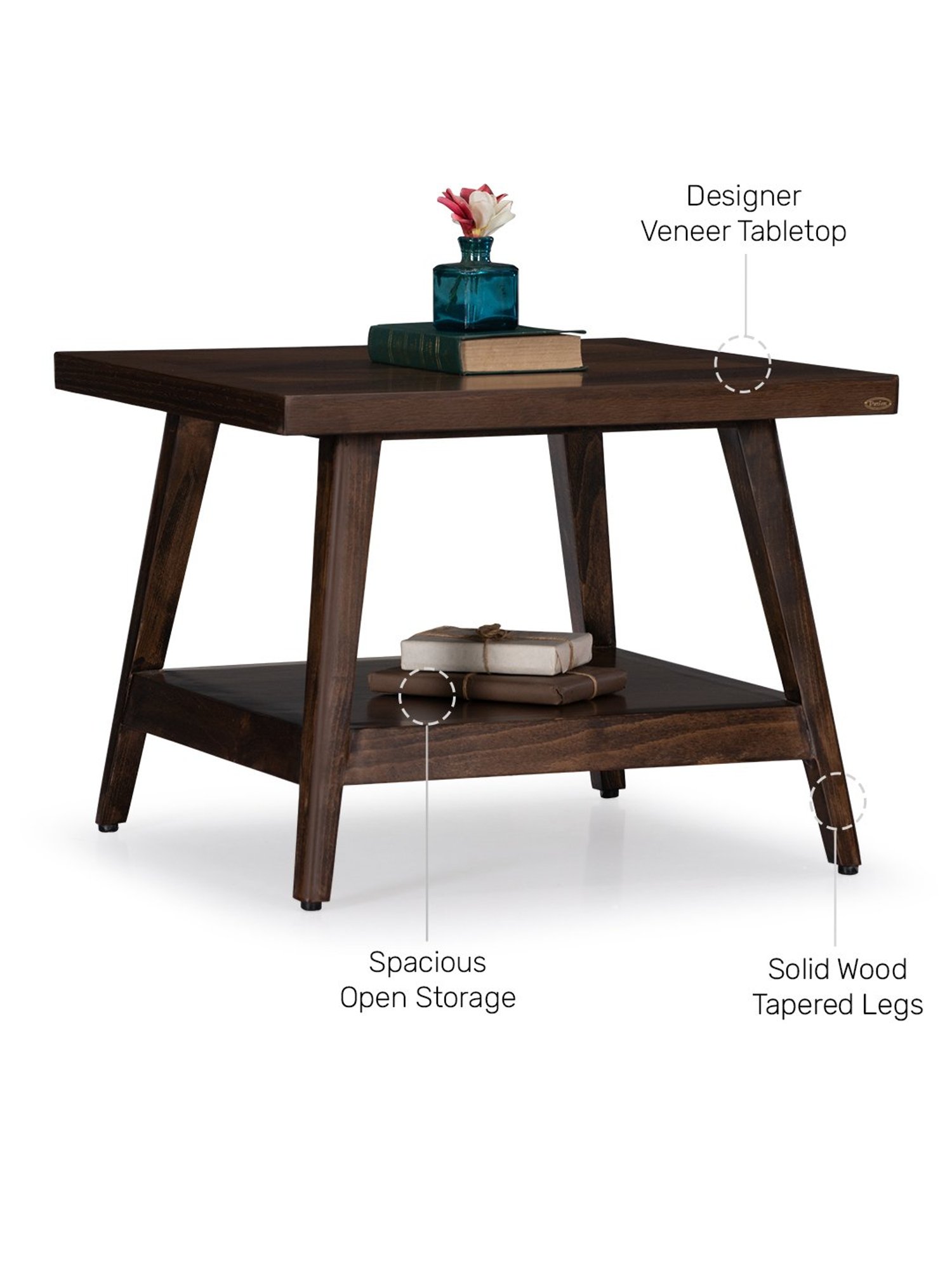 Durian Symphony Brown Solid Wood Veneer Side & End Table