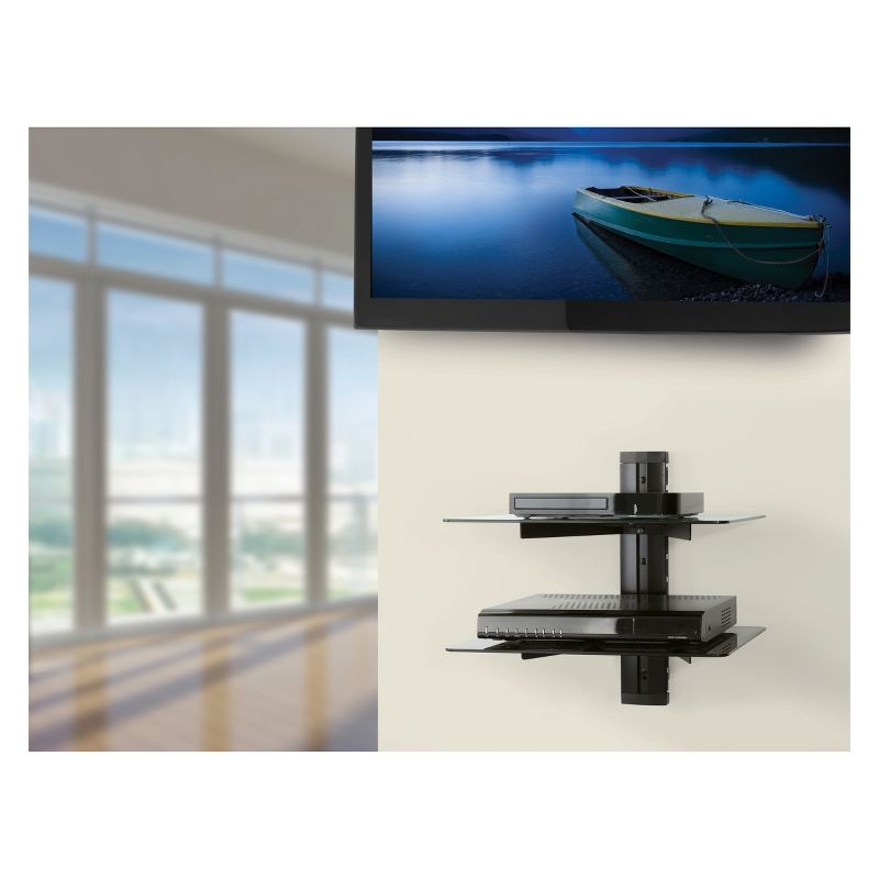 Wall Mounted AV Component Shelving System - 2 Shelves Black
