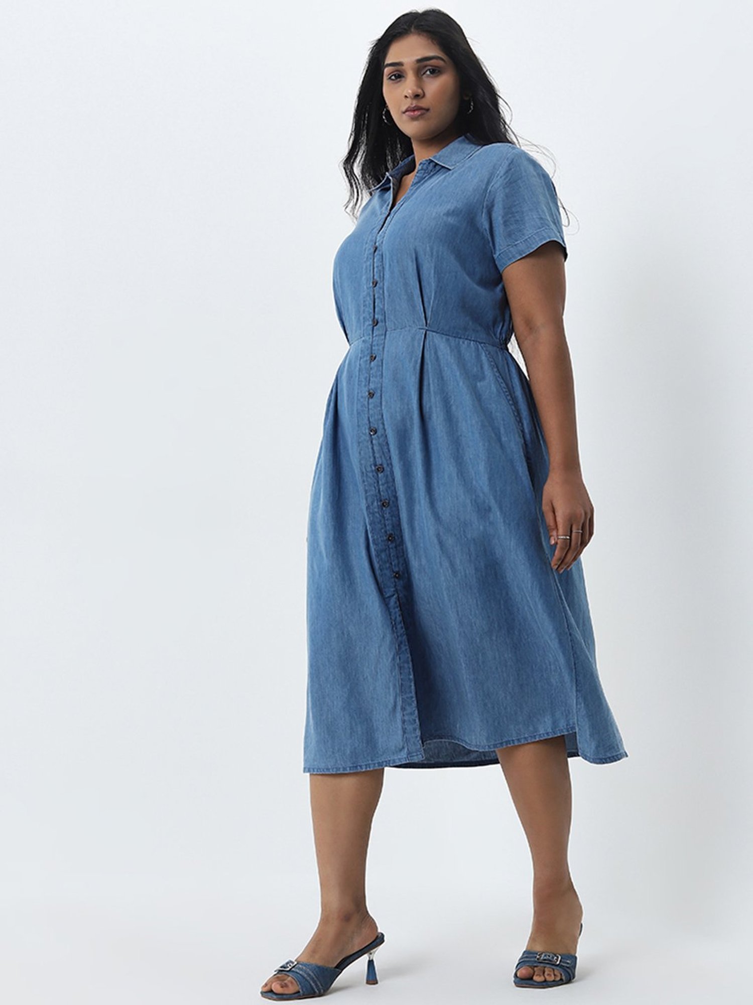 Gia by Westside Blue Denim Shirt Dress