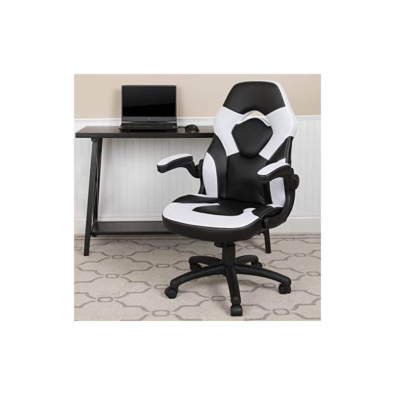 X10 Gaming Chair Racing Office Ergonomic Computer PC Adjustable Swivel Chair with Flip-up Arms, White/Black LeatherSoft