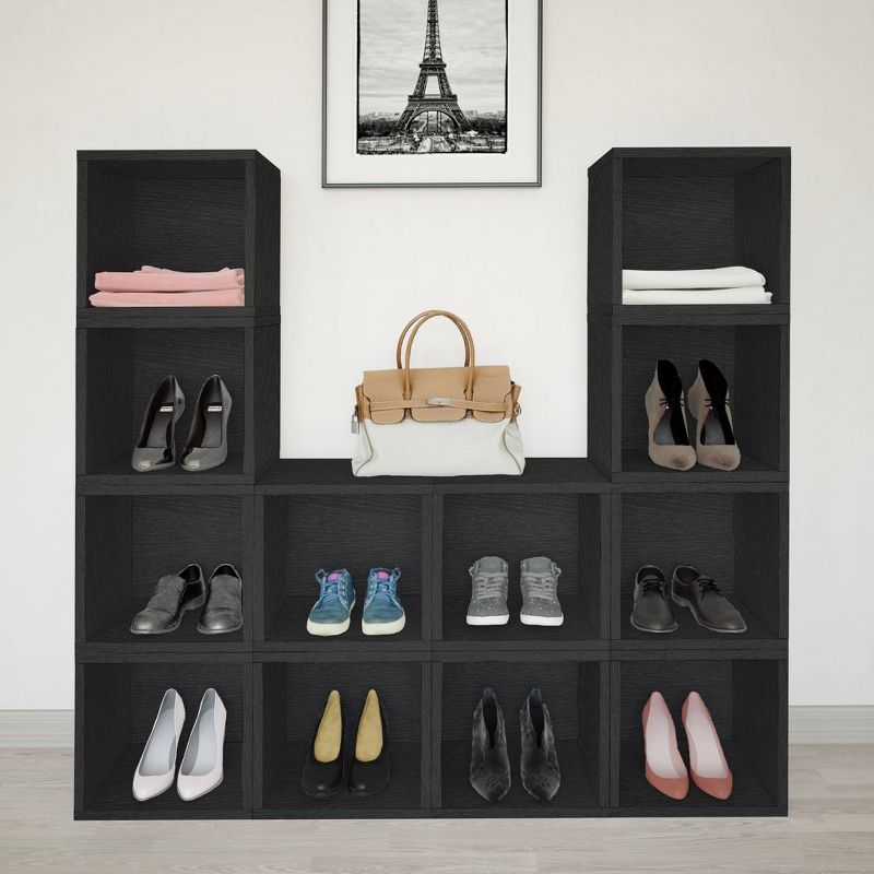 Way Basics Stackable Eco Cube Storage Cubby Organizer Black Wood Grain
