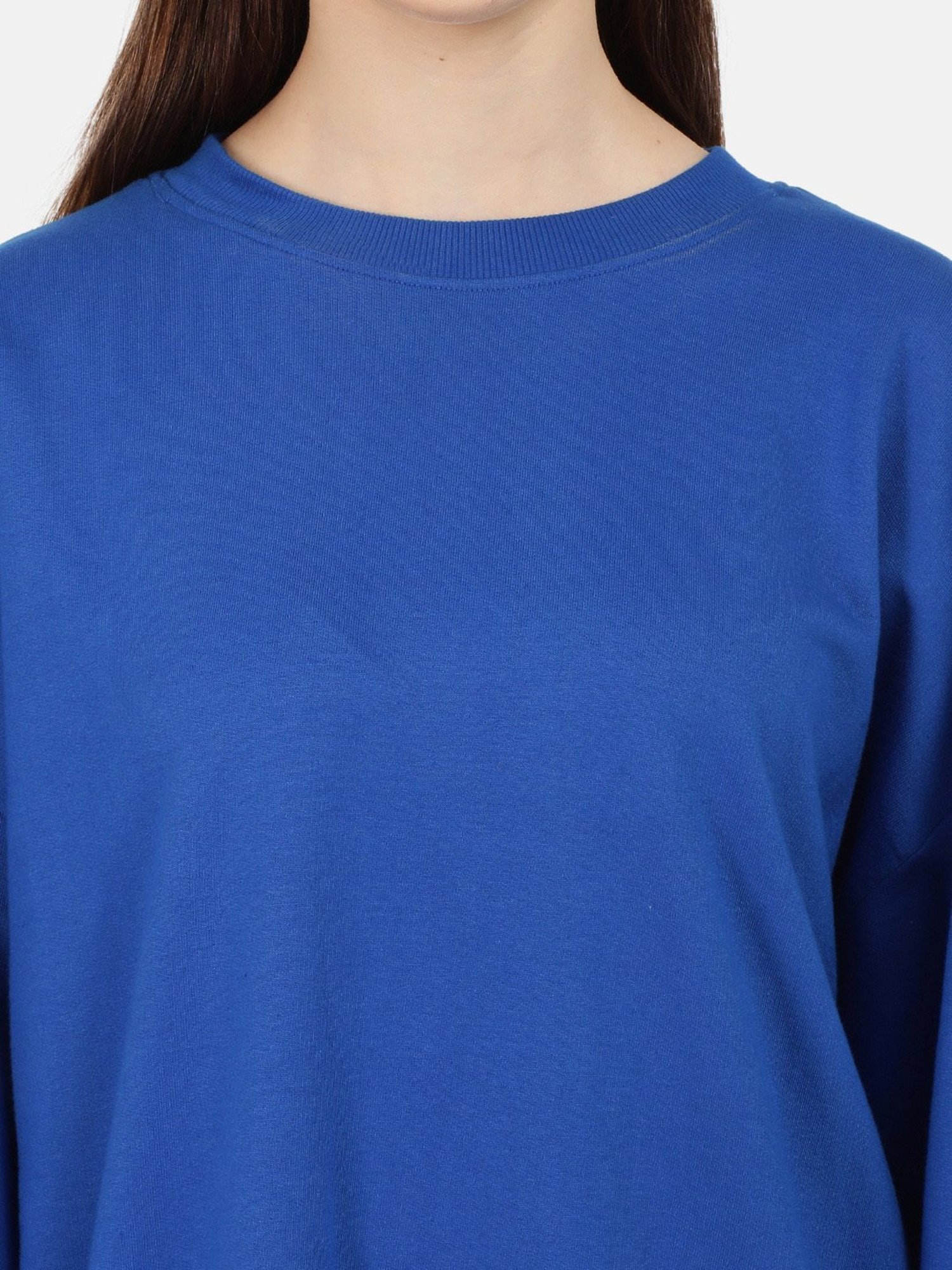 Bene Kleed Blue Cotton Relaxed Fit Oversized Sweatshirt